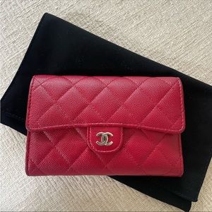Chanel Caviar Quilted Large Flap Red Wallet
